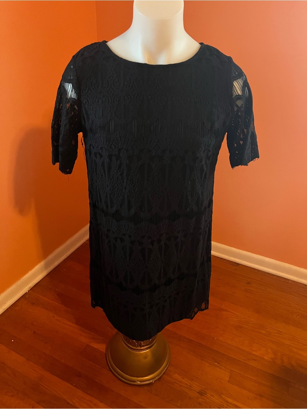 Ronni Nicole Black Lace Midi Dress with Short Sleeves